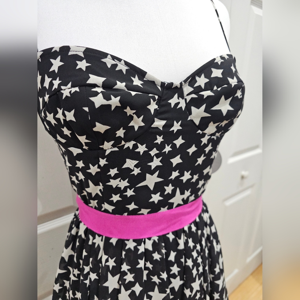 Pearl Georgina Chapman Black White Star flowy Mini Dress 2 NWT - Picture 11 of 14